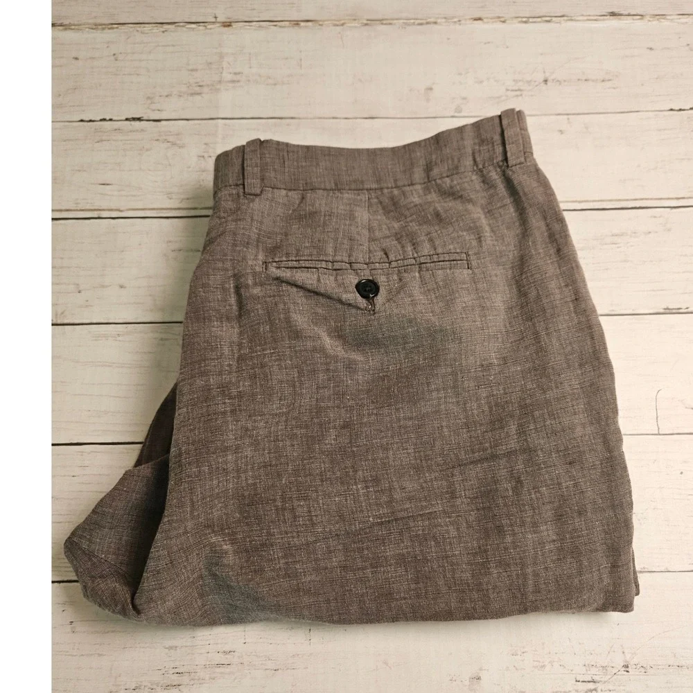Perry Ellis Modern Fit Linen Cotton Blend Pants Brown Grey Mens 38x30